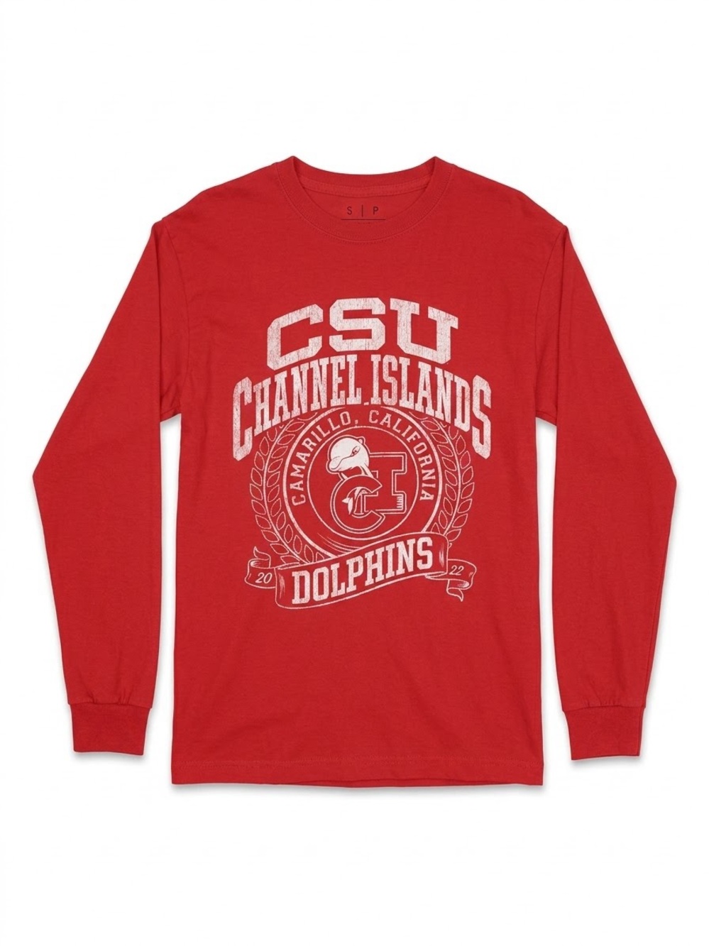 CSU Channel Islands Dolphins Long‑Sleeve Crew – Red, Size Small
